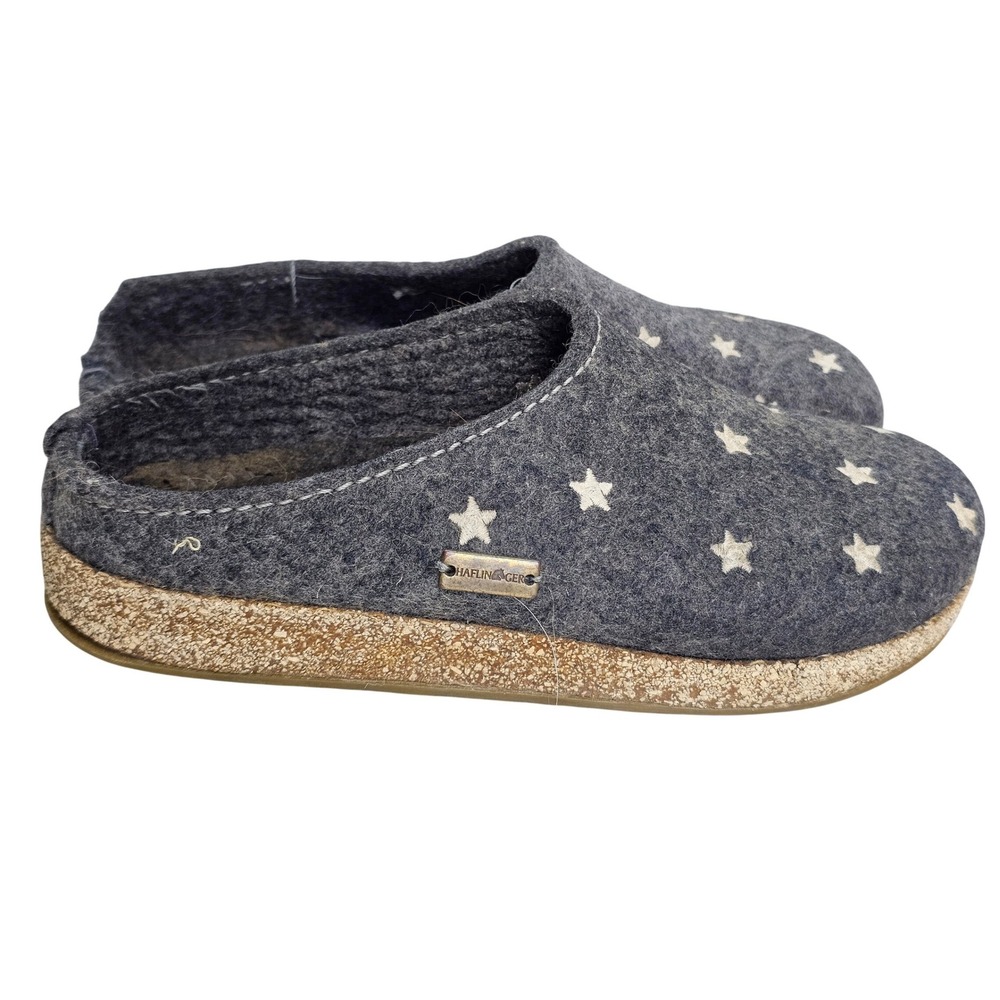 Haflinger Star Boiled Wool Clogs Gray Charcoal Slippers Cork Sole Womens Size 40